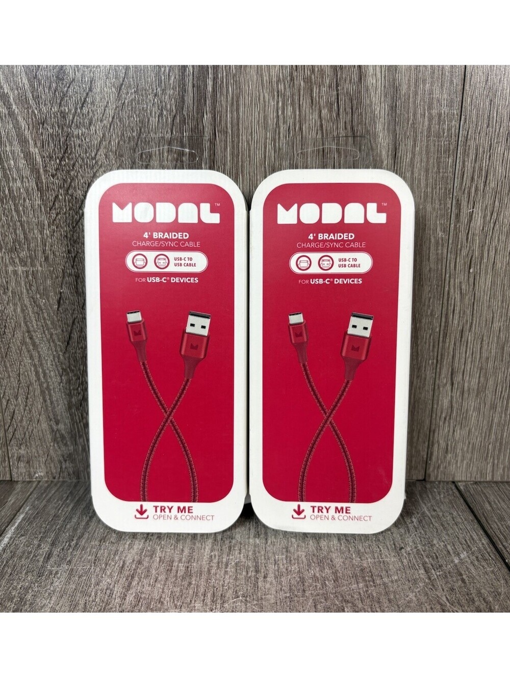 Lot Of 2 NEW Modal - 4FT USB-C to USB-A Charge & Sync Braided Cable - Red Lot